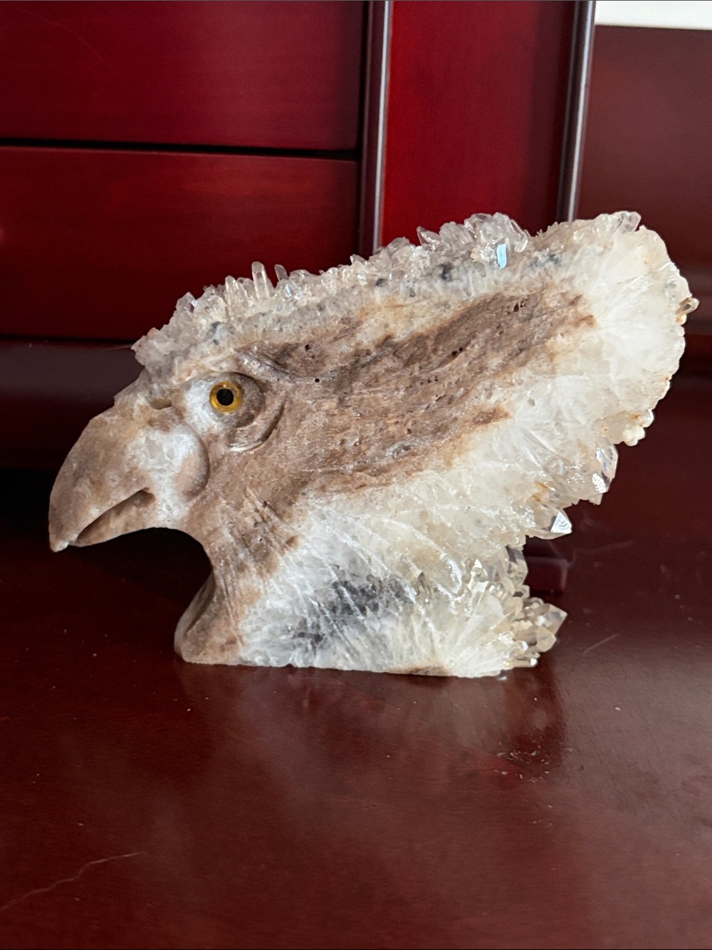 Crystal Eagle Head Carving - Clear & Brown Quartz